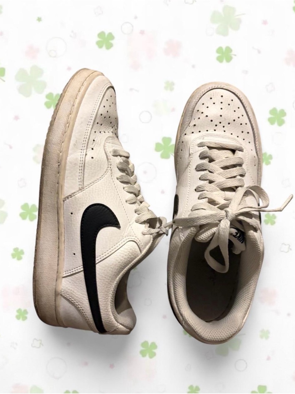 White and Black Leather Low-Top Sneakers - Classic Casual Women Shoes 9 Mens 7.5